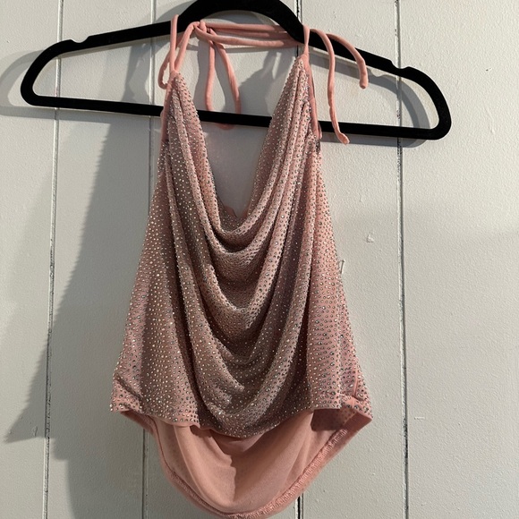 AKIRA Rhinestone Sparkling Pink Halter Top - Picture 3 of 4